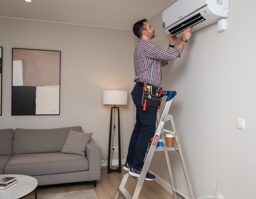 Ponicsán Kristóf klímaszerelés közben